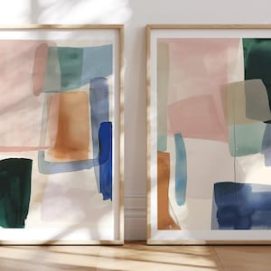 Juego de 2 láminas de arte abstracto: decoración moderna para el hogar, descarga digital, arte mural contemporáneo, láminas geométricas, decoración minimalista, arte en tonos pastel
