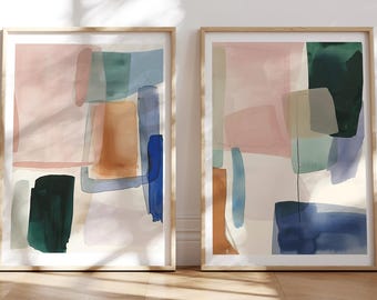 Abstract Art Print Set of 2 - Modern Home Decor, Digital Download, Contemporary Wall Art, Geometric Prints, Minimalist Decor, Pastel Artwork