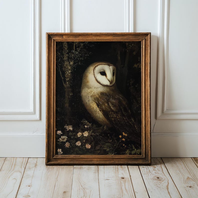 Vintage Barn Owl Art Print: Dark Academia Gothic Decor (digital ...