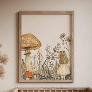 Verzauberte Alice im Wunderland Aquarell Art Print - Wunderliche Pilz Illustration, Märchenbuch Kinderzimmer Dekor, druckbare Kinderzimmer Kunstwerk