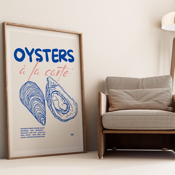 Chic Oyster Illustration Print - Coastal Kitchen Art, Gourmet Shellfish Poster, Seafood Lover Gift, Culinary Print, Wall Decor Various Sizes