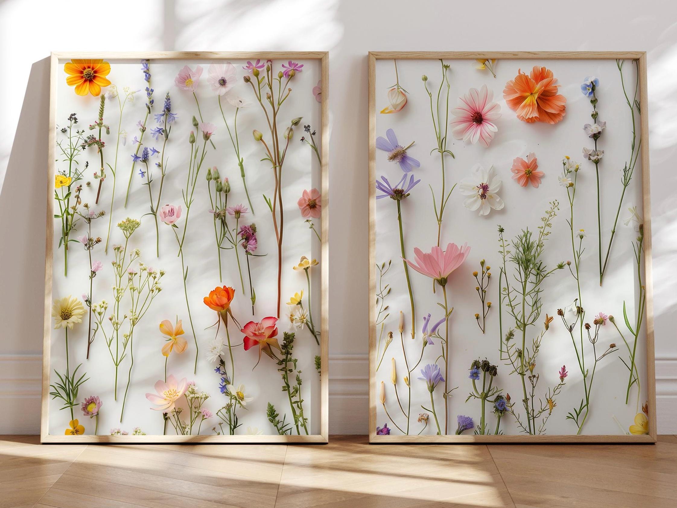 Pressed Flower Botanical Wall Art Prints, Cottagecore Vintage Botanical Decor, Rustic Nature Illustration Set, Digital Download
