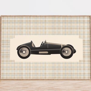 Vintage Car Art Print: Plaid Nursery Wall Decor (Digital Download)