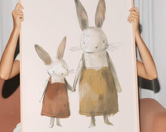 Bunny Love Art Print: Vintage Rabbit Illustration, Nursery Decor (Digital Download)