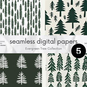 Ensemble de 4 papiers numériques sans couture arbre à feuilles persistantes - motifs imprimables des fêtes pour l'artisanat de Noël, le scrapbooking et la conception de papier d'emballage