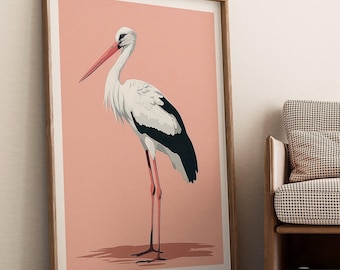 Minimalist Stork Art Print: Modern Bird Illustration (Digital Download)