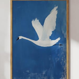 Nursery Swan Wall Art | Minimalist Baby Room Decor | Tranquil Blue Digital Art Print for Peaceful Nursery | Scandinavian Style Bird Print