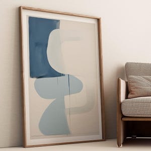 Stampa astratta blu e beige - Forme fluide moderne blu e bianche, arte murale contemporanea, arredamento minimalista, stampa digitale calma e fresca