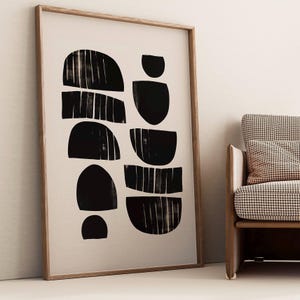 Minimalist Abstract Black Pebbles Art Print - Modern Monochrome Home Decor - Digital Download Wall Art - Contemporary Geometric Illustration