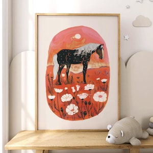 Bohemian Horse Art Print: Floral Farmhouse Decor (Digital Download)