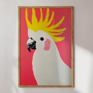 Lebhafte Kakadu-Wandkunst | Tropischer Vogel Digitaldruck | Maximalistische ästhetische Wohnkultur | Mutige bunte Tierkunst | Druckbares Poster