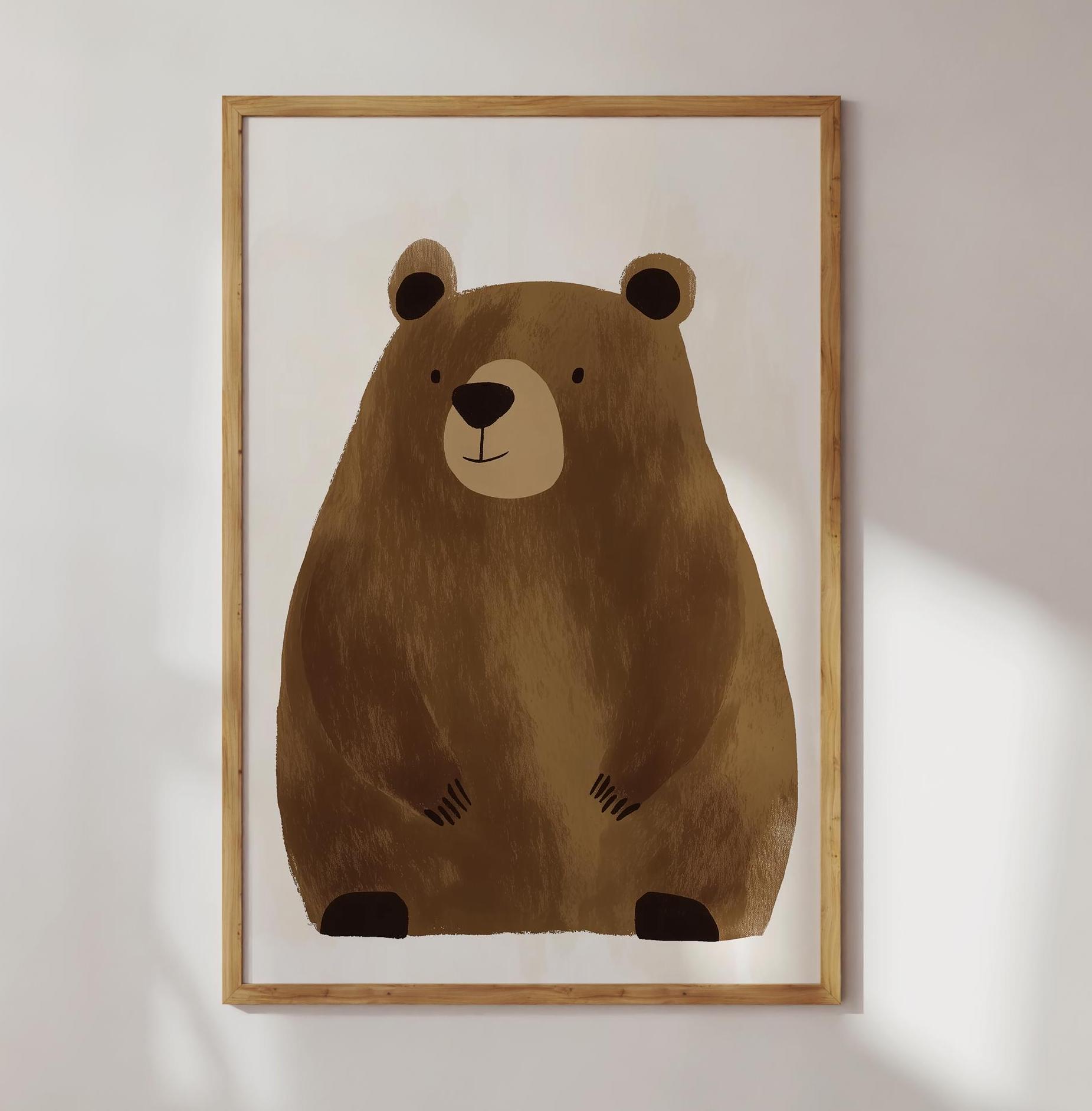 Adorable Bear Digital Art Print - Modern Woodland Nursery Decor - Minimalist Animal Wall Art for Kids Room or Playroom