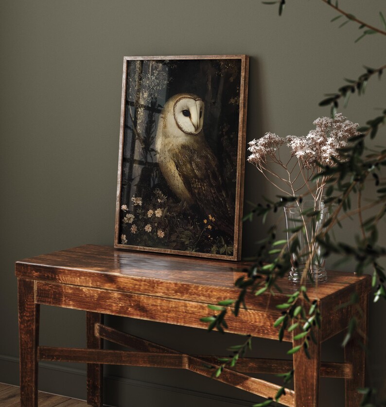Vintage Barn Owl Art Print: Dark Academia Gothic Decor (digital ...