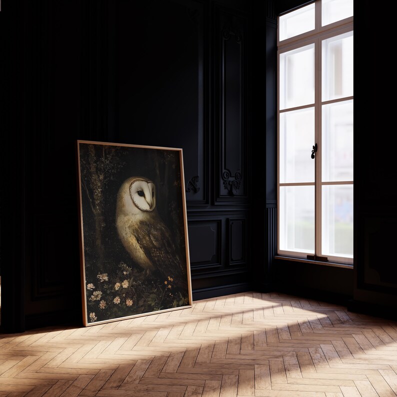 Vintage Barn Owl Art Print: Dark Academia Gothic Decor (digital ...