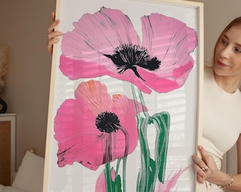 Pink Poppy Art Print: Bold Floral Botanical Decor (Digital Download)