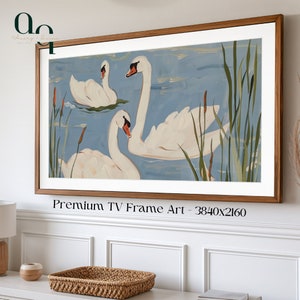 Swan Lake Digital Art for Samsung Frame TV - Serene Bird Scene, Elegant Swan Wall Art - Instant Download for Modern Home Decor