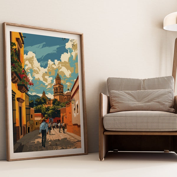 Vibrant Oaxaca Street Scene Art Print - Digital Download, Mexican Culture Wall Art, Perfect for Modern Home Decor & Travel Enthusiasts