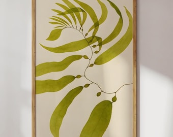 Minimalist Seaweed Print: Coastal Green Sea Plant Art (Digital Download)