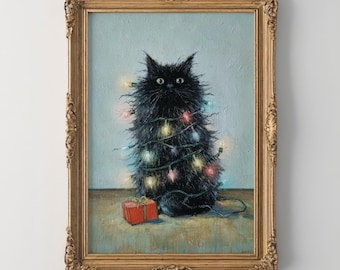 おもしろいクリスマスキャットライトプリント、トレンディなホリデー