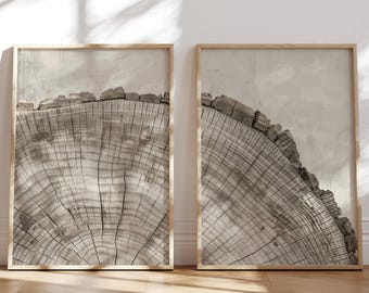 Impressões de arte em anéis de árvore: decoração de parede orgânica e minimalista (download digital)