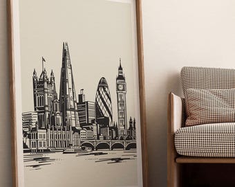 London Skyline Art Print: Black and White Cityscape (Digital Download)