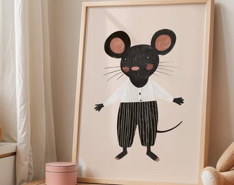 Lámina artística de ratón escandinavo: decoración infantil original (descarga digital)