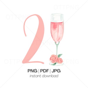 21 Roze Chique Champagne Glas Wijn Eenentwintig Juridische 21e Verjaardag Alcohol Liquor Drink PNG PDF JPG Download Digitaal Bestand Drink Art Design