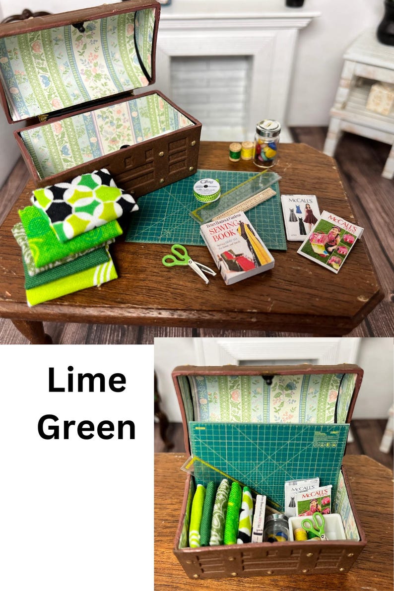 Baúl de costura en miniatura para casa de muñecas Lime Green