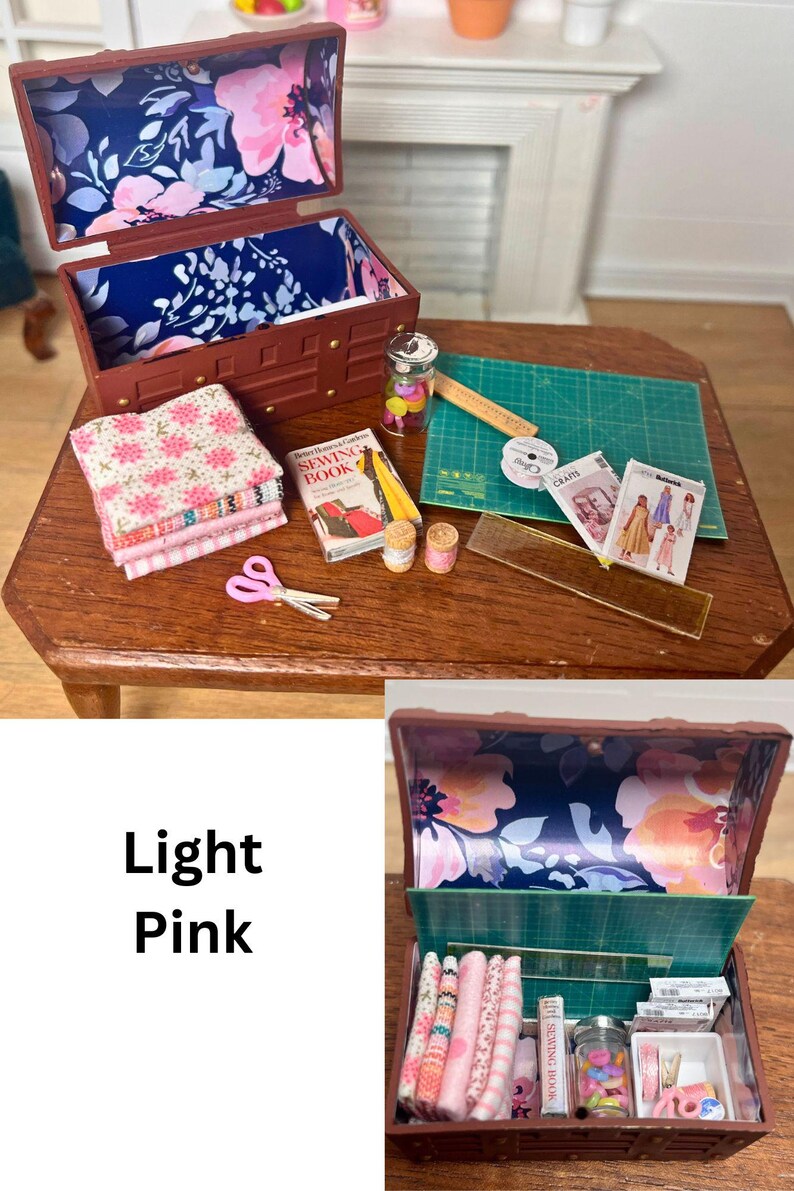 Baúl de costura en miniatura para casa de muñecas Light Pink
