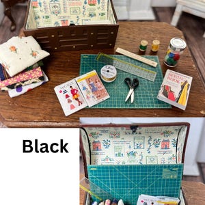 Baúl de costura en miniatura para casa de muñecas Negro