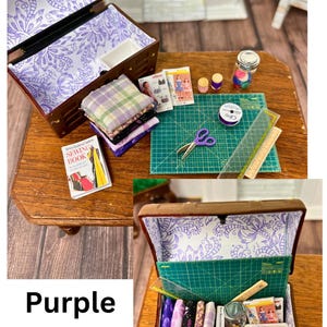 Baúl de costura en miniatura para casa de muñecas Morado