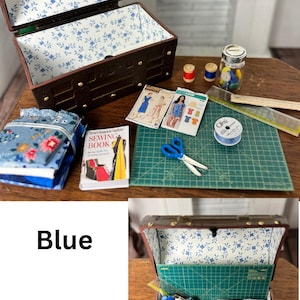 Baúl de costura en miniatura para casa de muñecas Azul