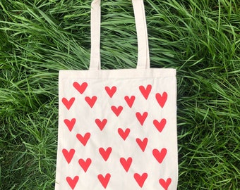 Heart Tote Bag - Dainty Heart Pattern Reusable Tote Bag