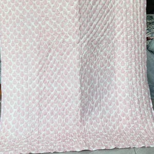 Handmade Pink Leaf Block Print Quilt, Reversible Queen Size Quilt, Famous Jaipuri Razai, Comforter