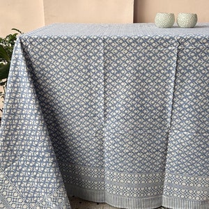 Block Printed Table Cloth, Dining Room Table Cloth, Rustic Home Décor, Vintage Cotton Table Cover, Farmhouse Wedding Event, Boho Table Cloth