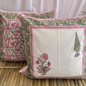Handblock Printed Cushion Cover, Indian Decor Pillowcase,Indian Handblock Cushion Cover, Jaipur Decor Pillowcase, Ethnic Floral Design