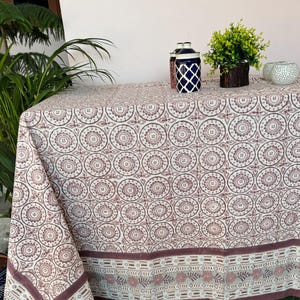 Indian Block Print Cotton Tablecloth, Vintage Style Floral Tablecloth, Classic French Dining Table Cover, Boho Kitchen Décor, Wedding Gifts