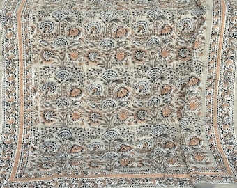 Hand Block Printed Cotton Quilt: Vintage Floral Jaipuri Rajai