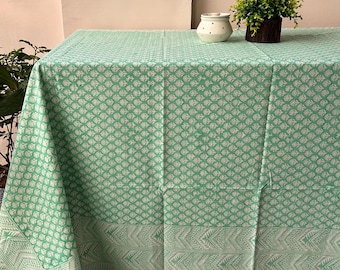 Indische Block Print Baumwolle Tischdecke, Grün Floral Boho Dekor