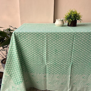 Block Printed Table Cloth, Rectangle Dining Table Cloth, Handmade Cotton Tablecloth, Table Cover for Wedding Events, Farmhouse Party Décor