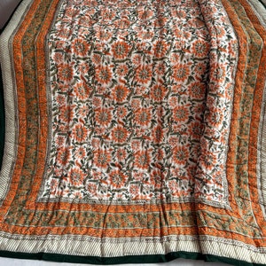 Hand Block Print Quilt, Reversible Queen Size Quilt, Vintage Style Bedding, Bohemian Cotton Quilt, Quilted Throw Coverlet,Cozy Bedroom Décor