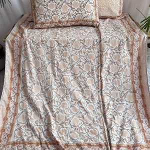 Dohar floral réversible indien, couette 100 % coton imprimée en bloc, couvre-lit king size, couverture de climatisation matelassée, chambre à coucher confortable de style vintage