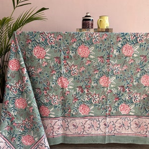 French Dining Table Cover, Indian Cotton Tablecloth,  Handmade Tablecloth, Rectangle Floral Table Cloth, Vintage Lace Table Cloth, boho gift