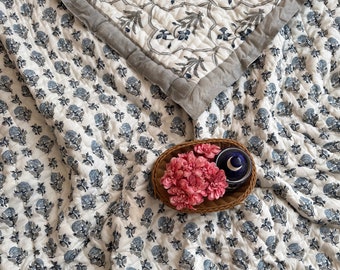 Handblockdruck Kantha Floral Quilt, indische Reversible Jaipuri Mazedonien, Baumwolldecke, handgemachte Quilt, Decken werfen, handgenähte Quilt