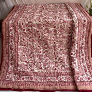 Indian Block Printed Quilt ,Reversibl Cotton Razai, Handmade Floral Quilt, Jaipuri razai, Boho Bedspread, Soft Cotton Comfort for Home