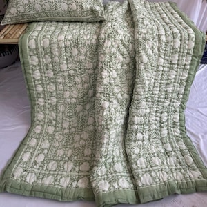 Jaipurirajaihub Hand Block Printed Cotton Quilts Kantha Floral Quilt, Indian Handmade Reversible Jaipuri Razai, Quilt Blanket,Christmas gift