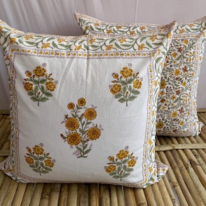 Hand Blocked Cotton Cushion Cover, Printed Boho Pillow cover, Decorative Floral Throw Pillow, Ethnic Pillow Covers, Cushion 24&quot;X24&quot;, gifts