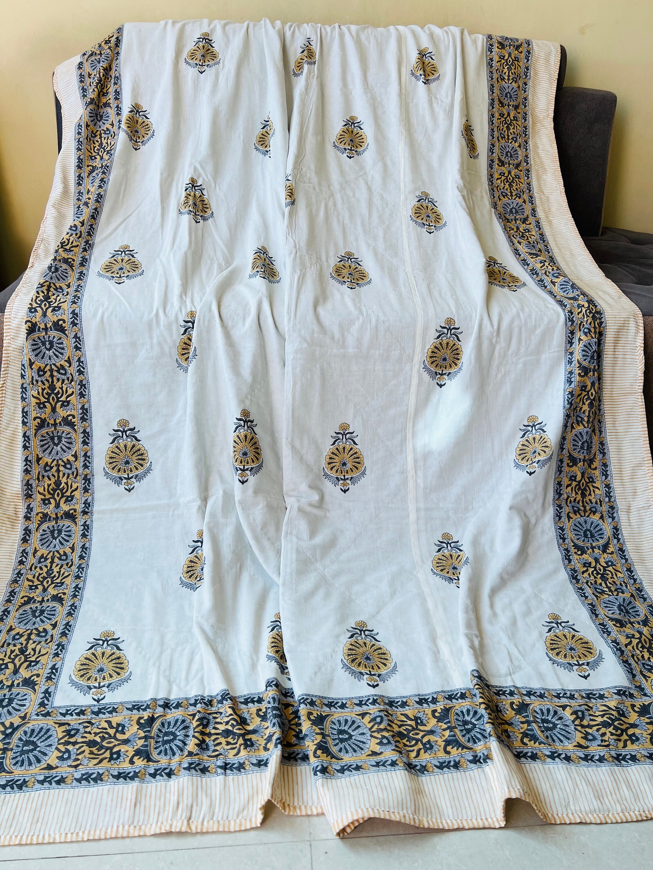 Indian Reversible Cotton Ac Dohar Quilt New Floral Print Ac Blanket Throw Ac Dohar Quilt Ac