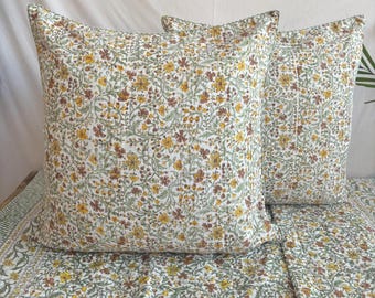 Poszewka na poduszkę Kantha z nadrukiem w bloki, szyta ręcznie (24x24"/18x28"), poszewka na sofę w stylu vintage