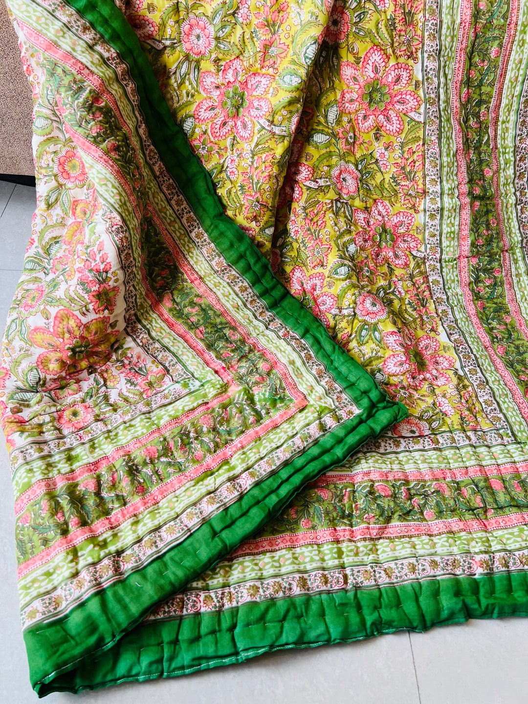 Indian Hand Block Print Quilt Jaipuri Printed Reversible Quilt Etsy